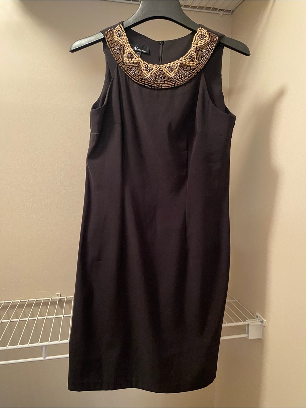 AB Studio Beaded Collar Black Sleeveless Sheath Dress Size 10